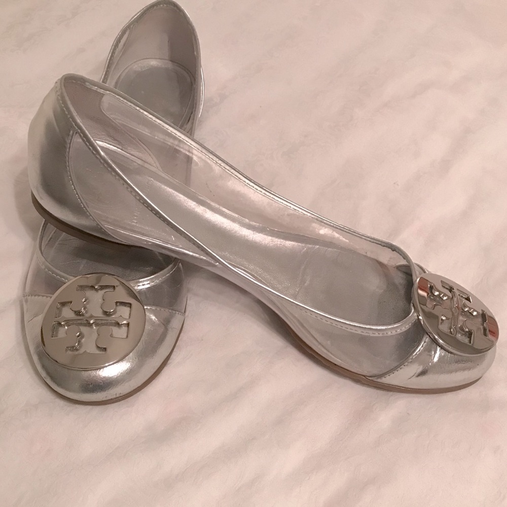 Tory Burch Silver Metallic Reva Size 8 Flats